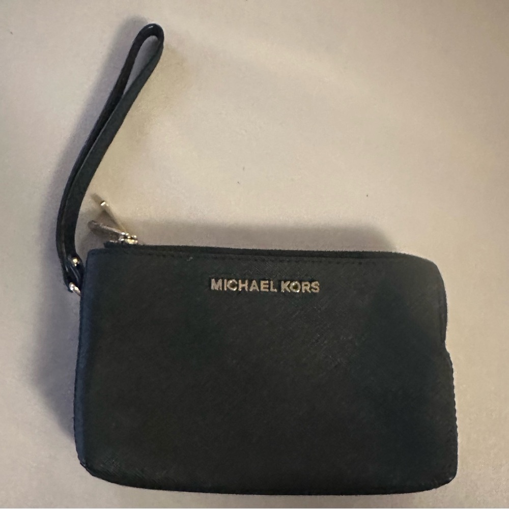 Michael Kors Black Saffiano Wristlet with Gold Logo